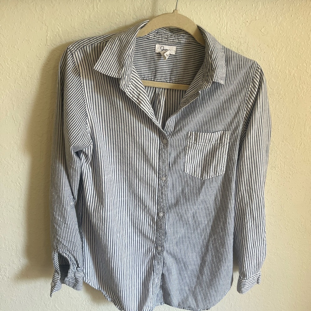 Women’s Striped Blue and White Button Down